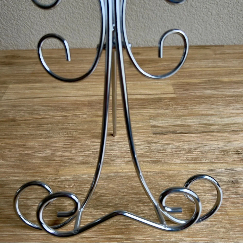 14” Decorative Metal Display Easel Scroll Design Silver Color Plates Books Pics